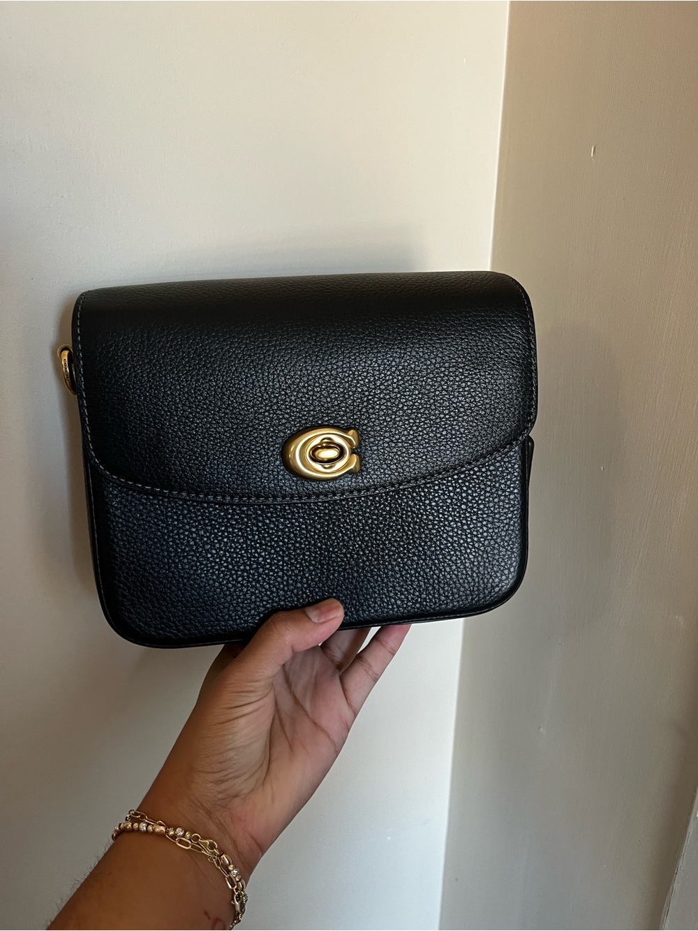 Coach Black Pebbled Leather Crossbody with Gold Turnlock